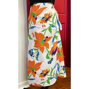 Vintage Waltah Clarke Hawaiian Tiki Floral Pop Print Long Sarong Wrap Skirt One